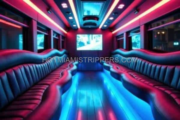 Miami 20-passenger bachelor party bus with female exotic dancers