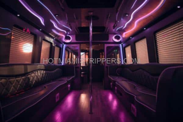 20-passenger extended premium Miami party bus with dancers