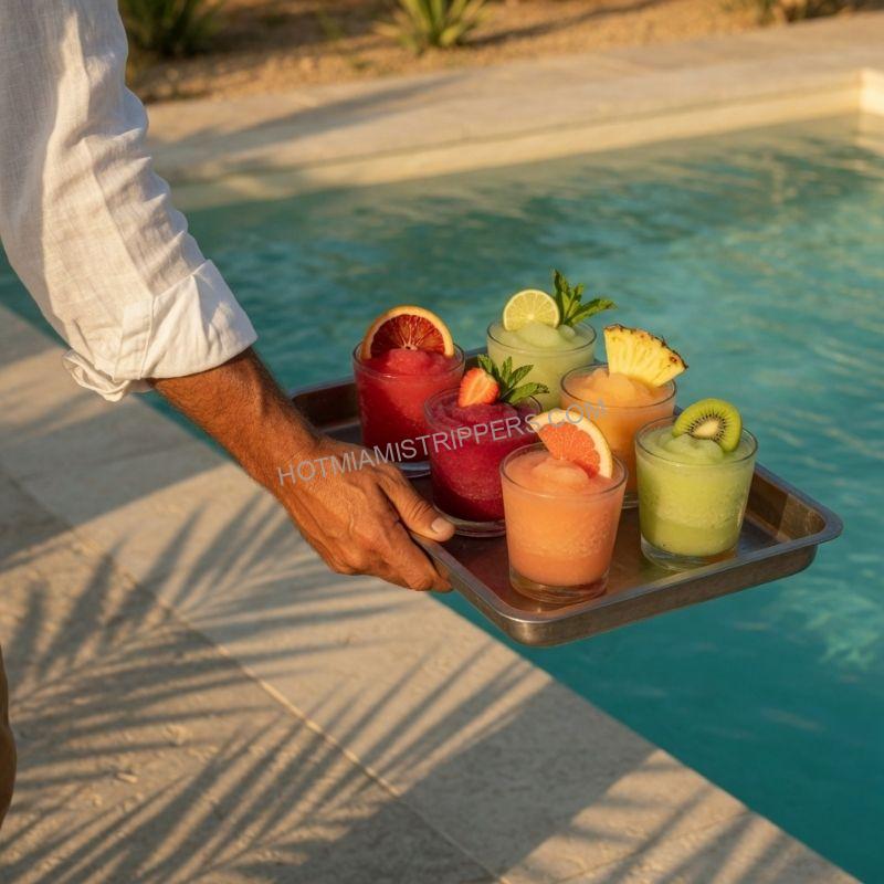 Cocktails being served poolside at a Miami bachelorette party