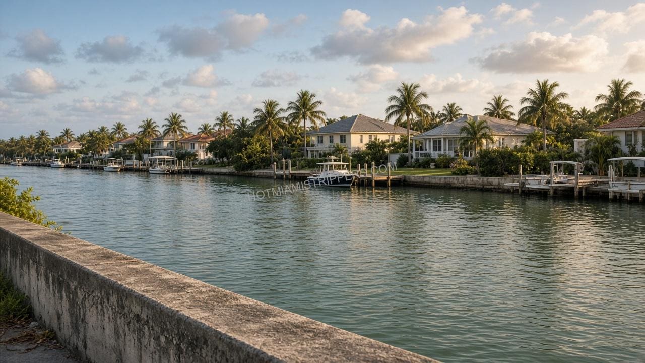Quiet Fort Lauderdale Intracoastal waterway lined with homes, docks, and small boats