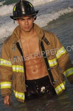 Male stripper in Miami in firefighter costume