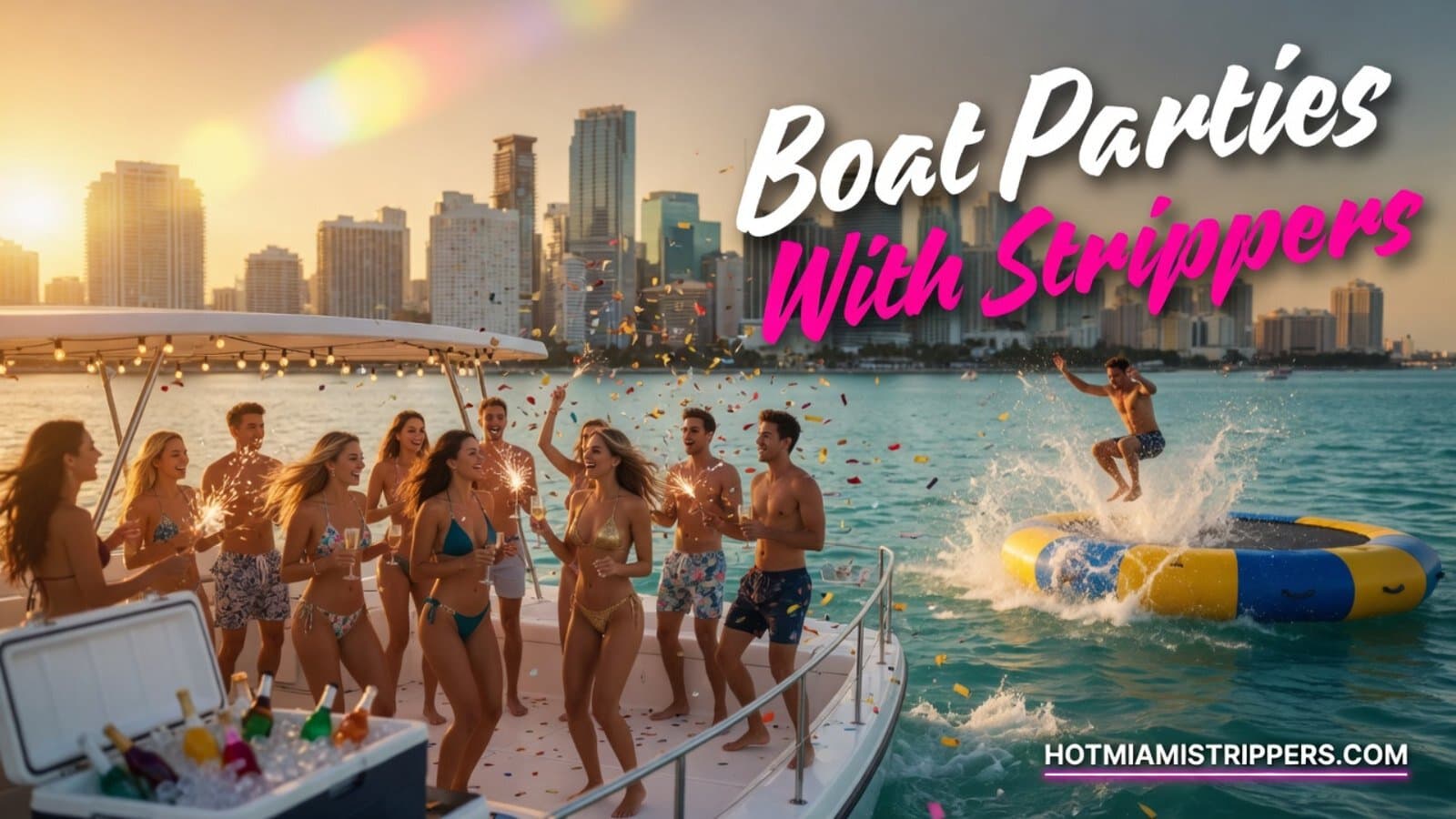 Strippers on a boat at a Miami yacht party celebration